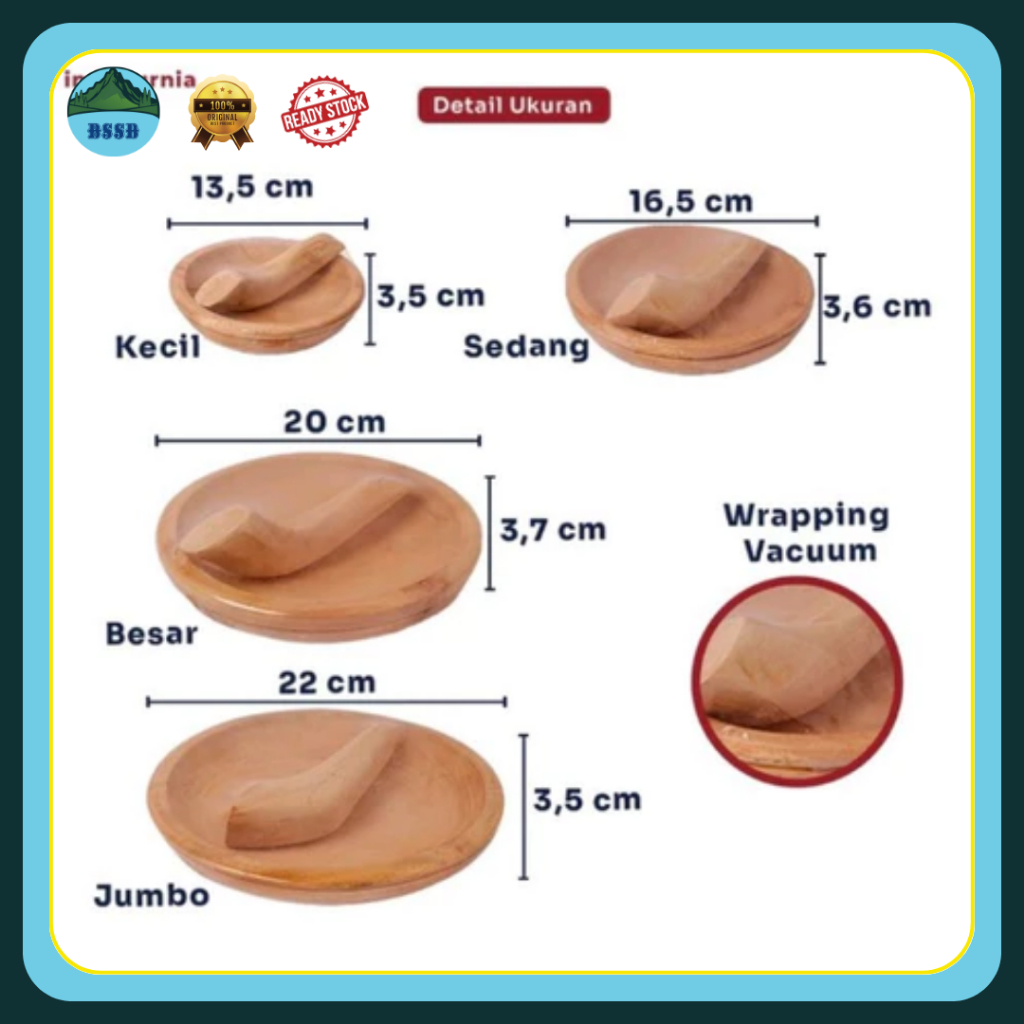 Set Cobek Ulekan Kayu Natural | Cobek Kayu Premium Indokurnia | Ulekan Kayu Tradisional Elegan | Set