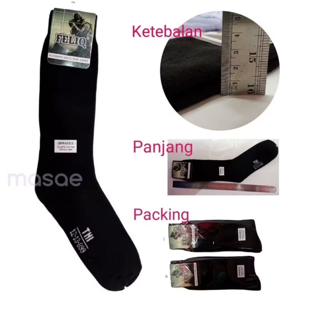 B14 kaos kaki hitam TNI satpam polisi security satpol pp pendaki gunung tebal hitam polos