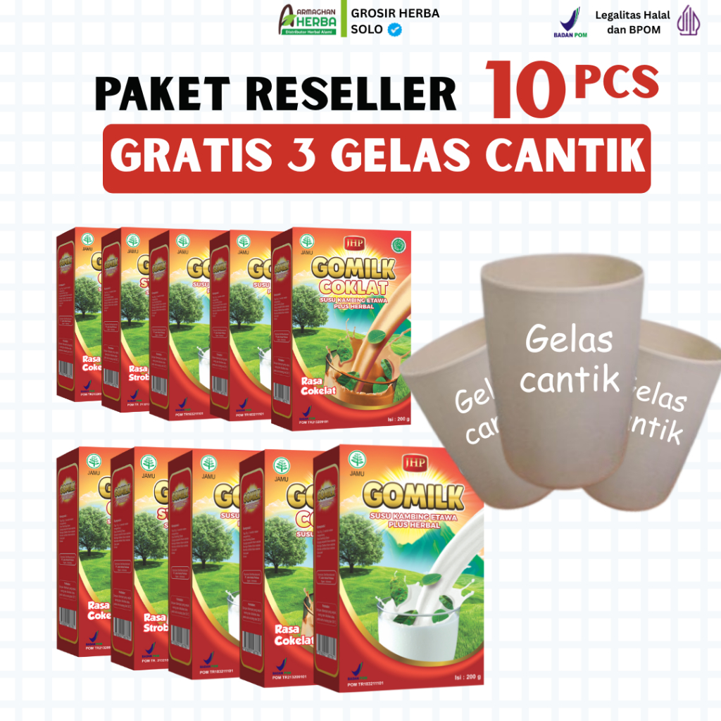 

[PAKET RESELLER] [GRATIS HADIAH][BELI 8 GRATIS 2] [EXPIRED LAMA] Susu Kambing GOMILK 200 gr GARANSI Produk Original