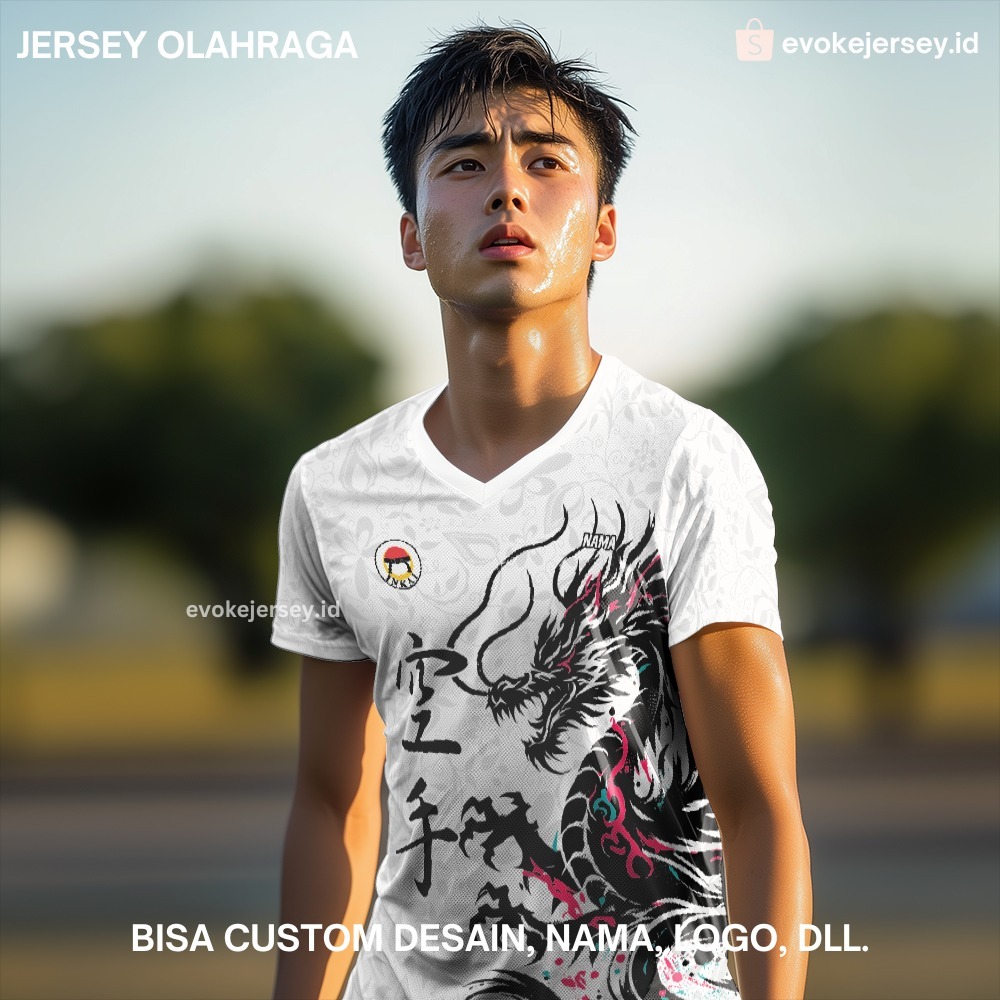 Kaos Jersey Karate Putih Motif Batik Naga 171 - Jersey Olahraga Custom Full Printing