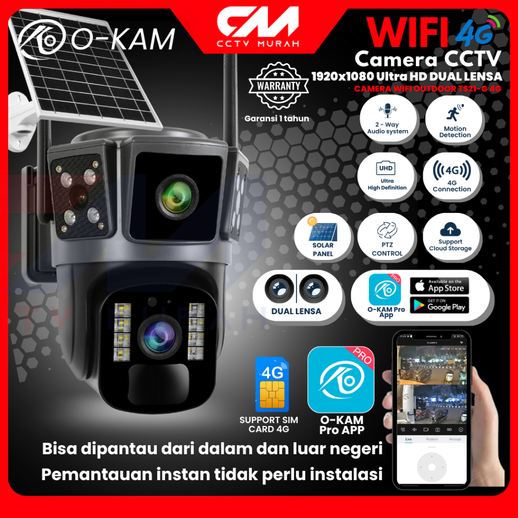 CCTV CAMERA WIFI TANPA KABEL || CCTV WIFI SUPPORT 4G SIM CARD O-KAM Camera WIFI Solar Panel 4G Outdo