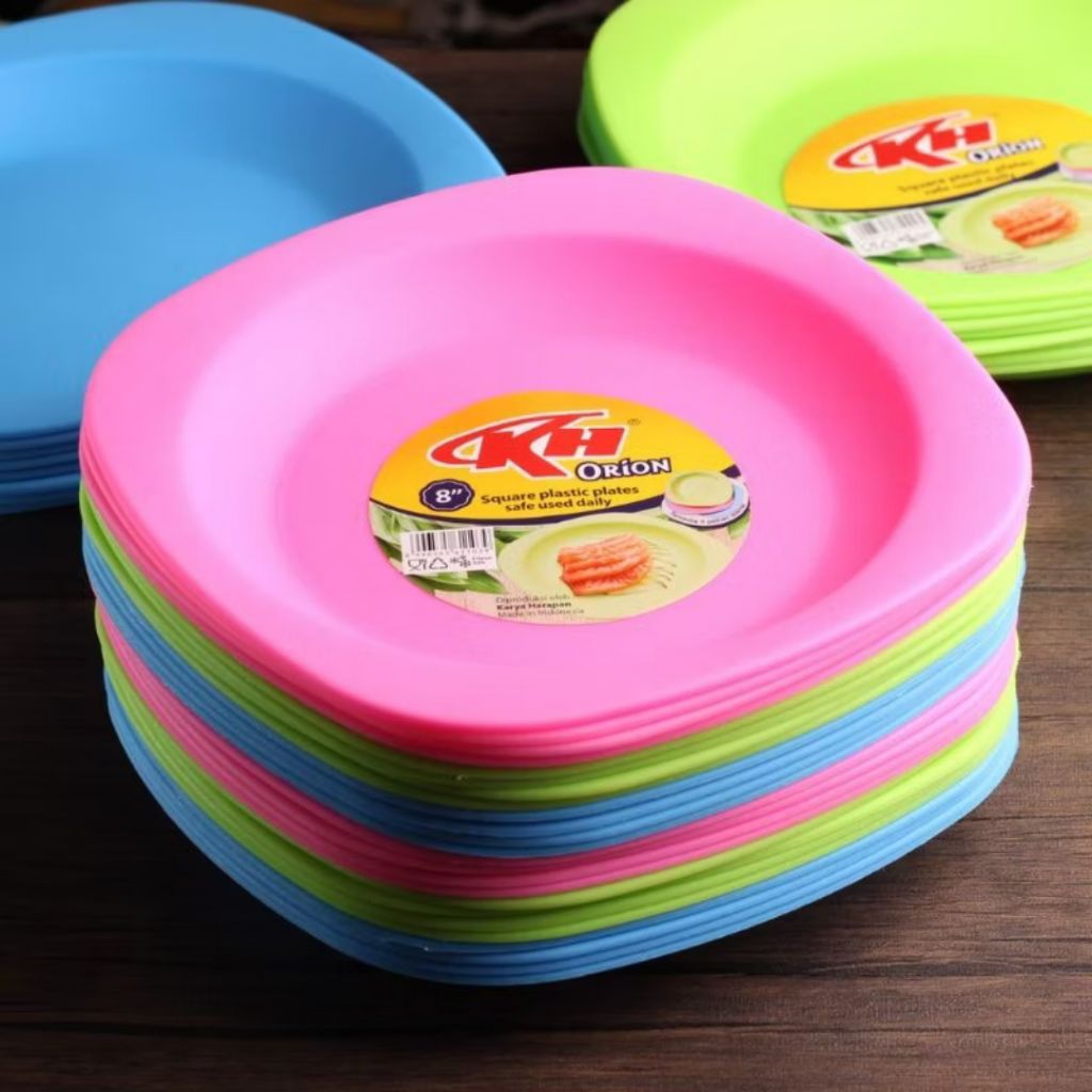 [ 1 Lusin ] Piring Makan Segi Plastik Tebal ORION 9" KH