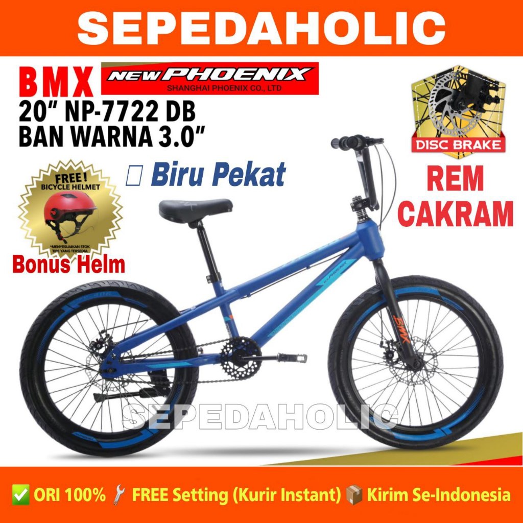 Sepeda Anak Laki BMX PHOENIX 7722 DB Ukuran 20 Inch Rem Cakram Ban 2.40 & Jumbo 3.0 Usia 8-12 Tahun