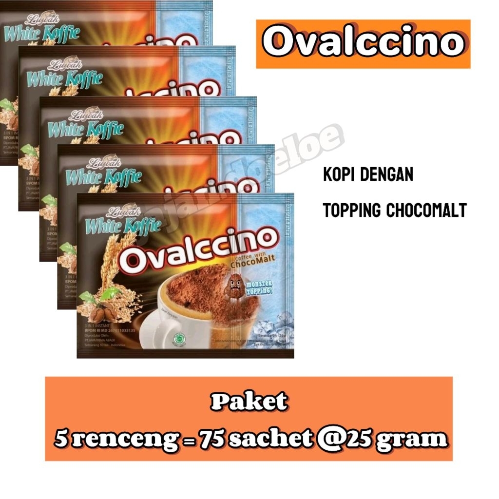 

White coffe OVALCCINO Paket 5 renceng = 75 sachet @25 gram