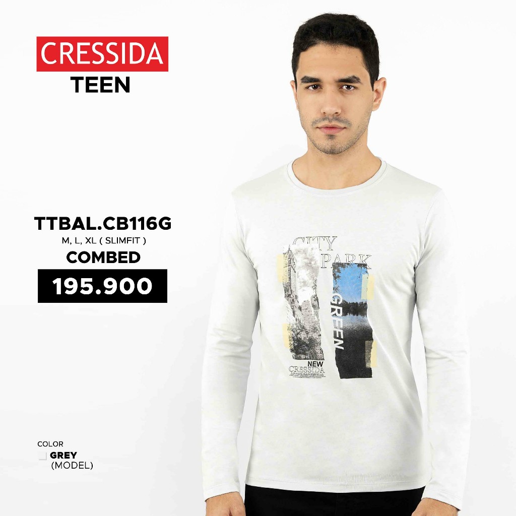 Cressida Kaos Lengan Panjang Pria Remaja Slimfit T-Shirt Longsleeve Motif Urban - TTBAL.CB116G Grey