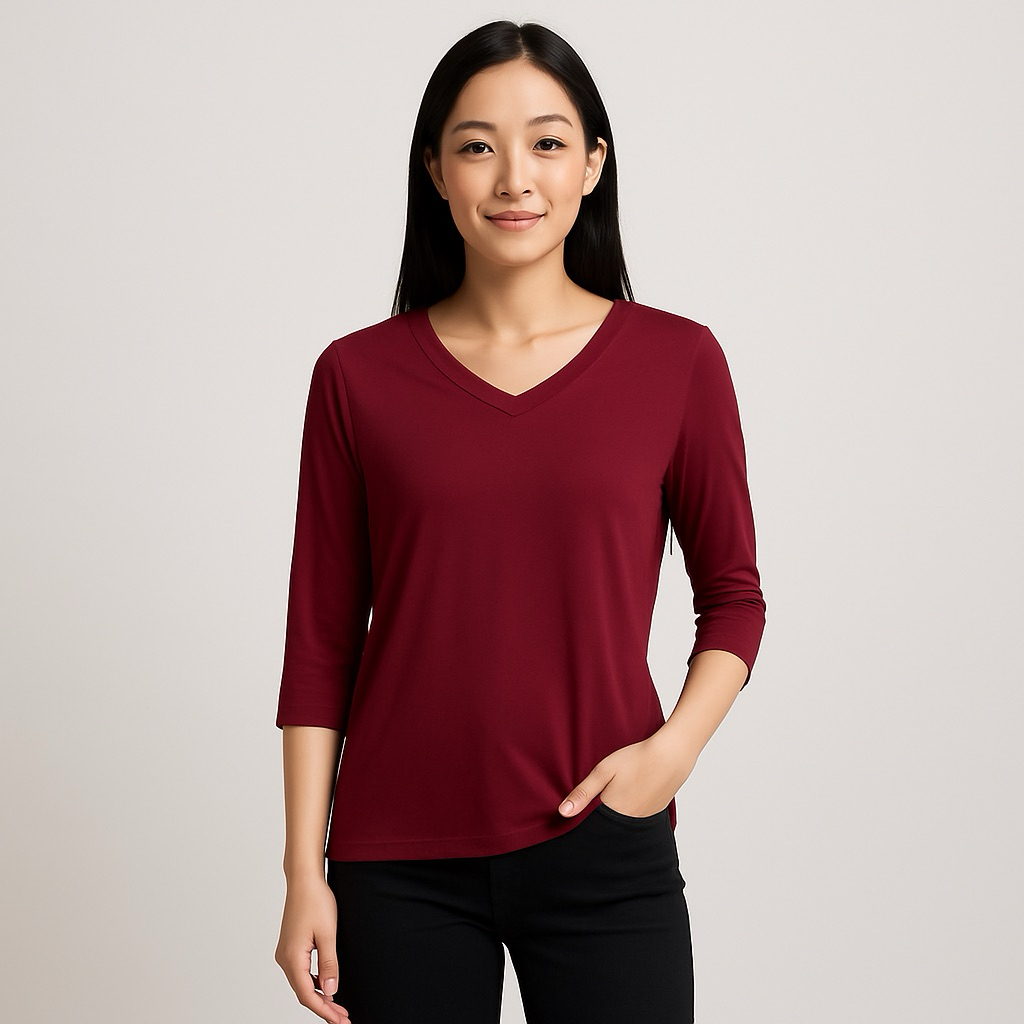 KAOS SPANDEK POLOS LENGAN 3/4 WANITA / ATASAN KAOS POLOS VNECK