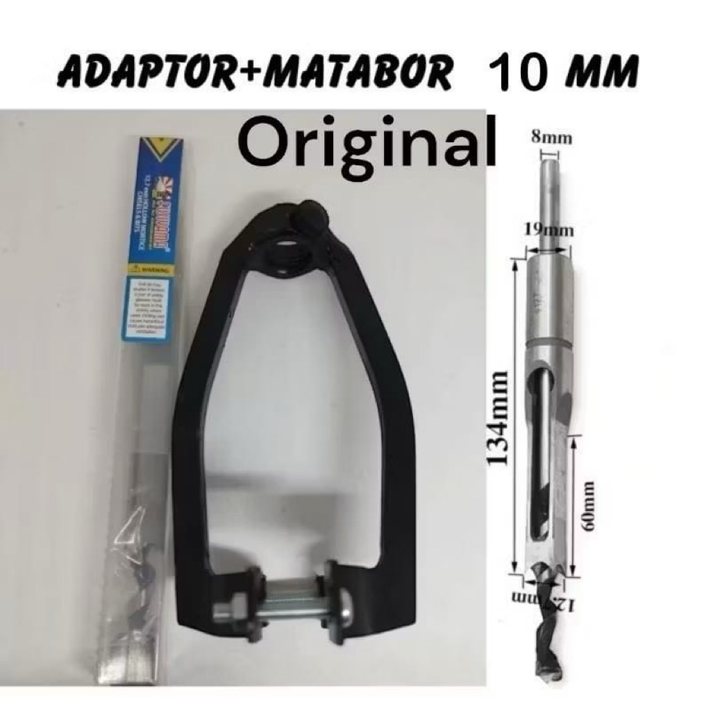 PAKET SET LENGKAP ADAPTOR + MATA BOR/DUDUKAN DAN MATA BOR PAHAT 10MM