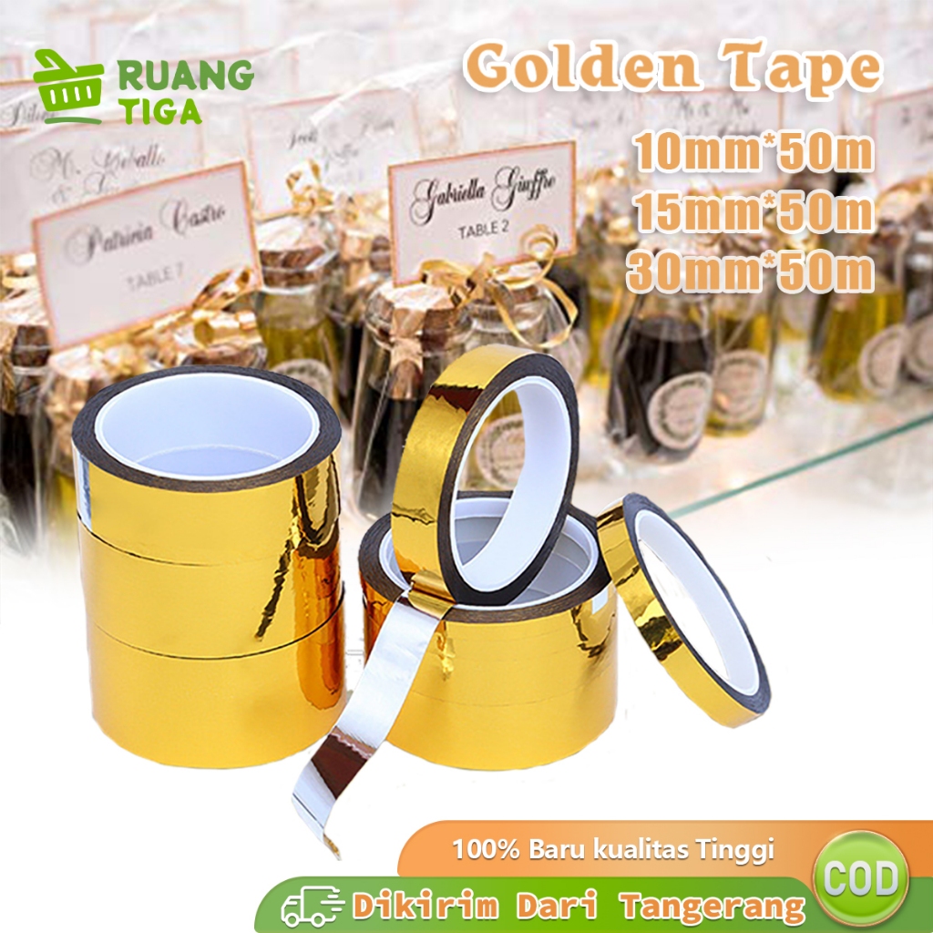 

50Meter Gulungan Stiker Selotip Emas Gold Tape Pembatas Keramik Lebar 1cm/1.5cm/3cm Untuk DIY Dekorasi
