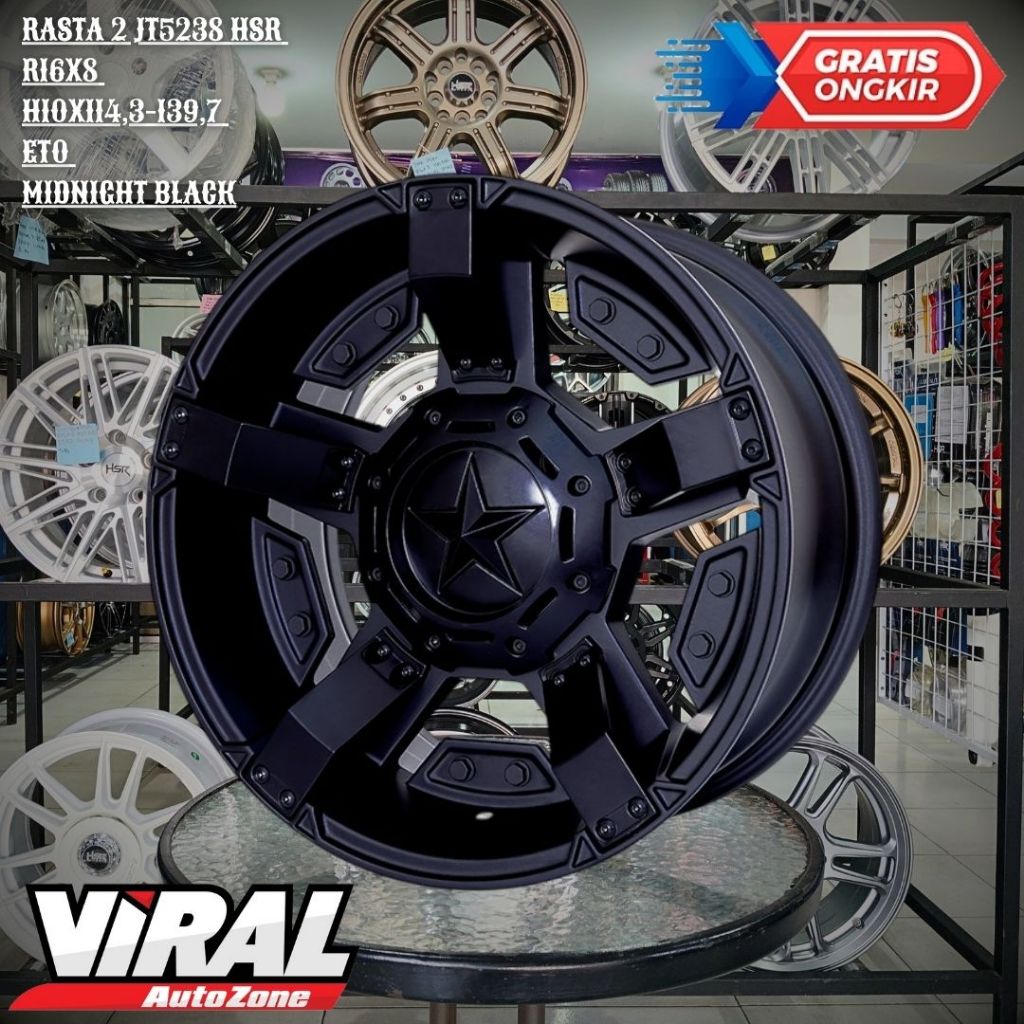 Velg Mobil Ring 16 HSR Tipe RASTA 2 JT5238 R16 Lebar 8 PCD 10x114,3-139,7 Untuk RUSH,JIMNY,INNOVA