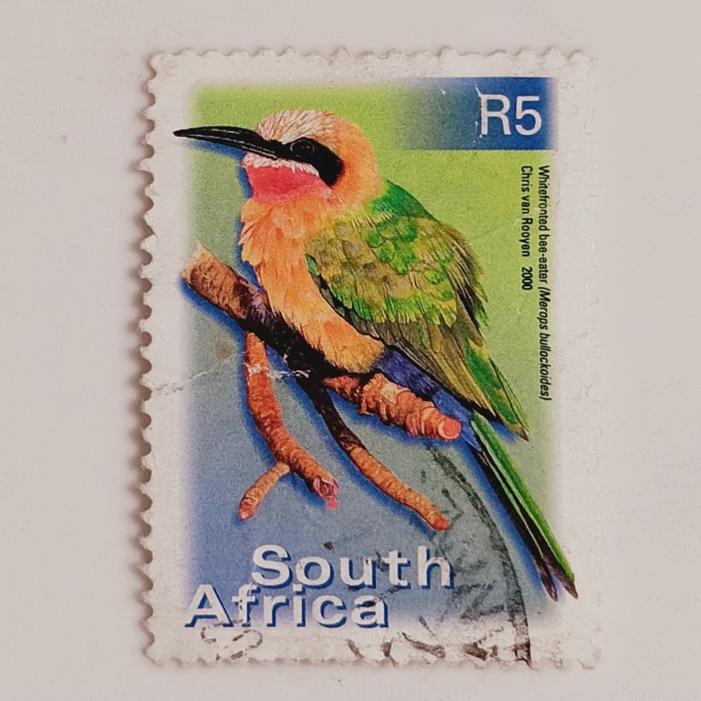 

(AA) Perangko Afrika Selatan 2002 Flora and Fauna Definitives (2000-2010) - White-fronted Bee-eater (Merops bullockoides) 5 rand Used