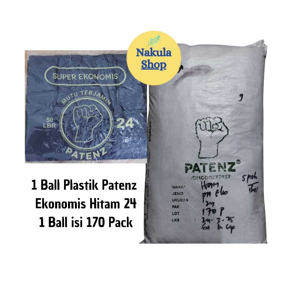 GROSIR 1 BALL Kantong Plastik Kresek HITAM EKONOMIS Merk PATENZ ukuran 24
