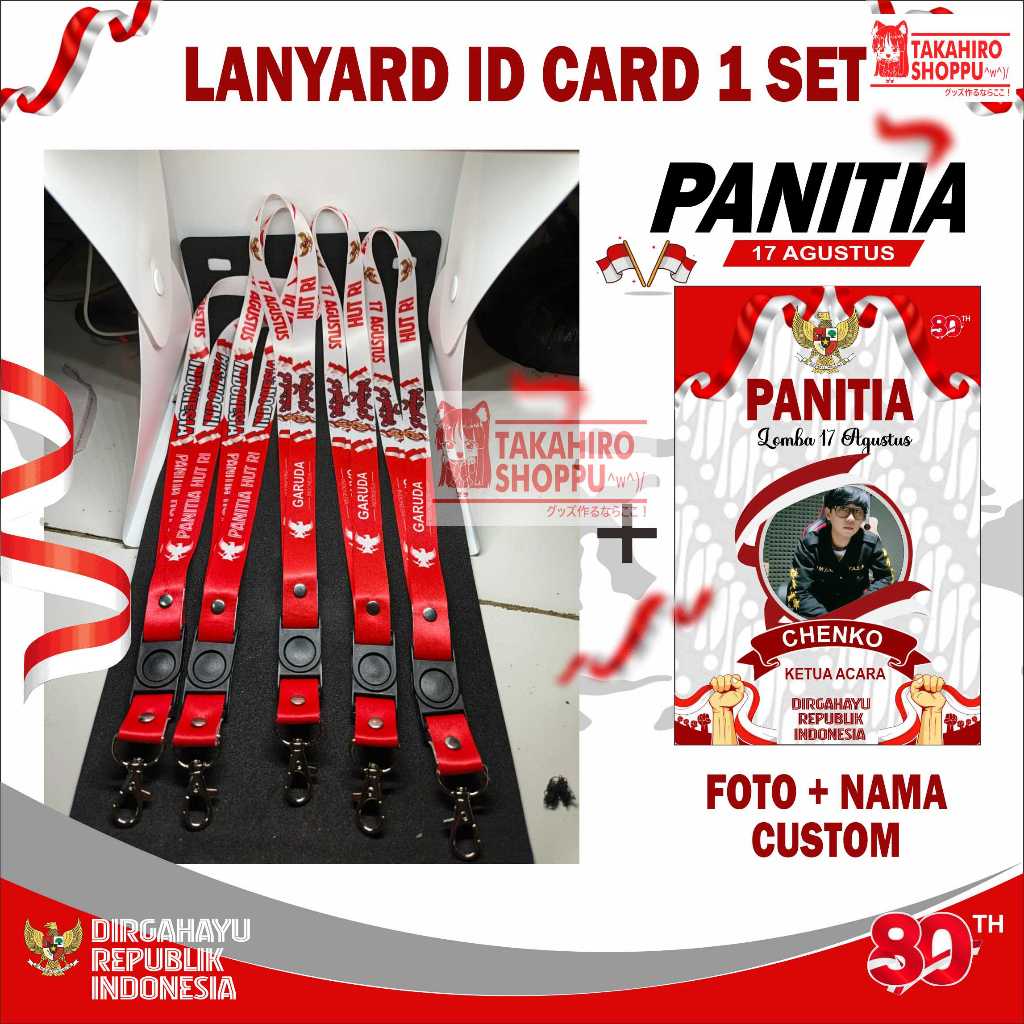 

Name Tag ID Card 1 Set Panitia 17 Agustusan Custom Foto Nama Satu set + Lanyard