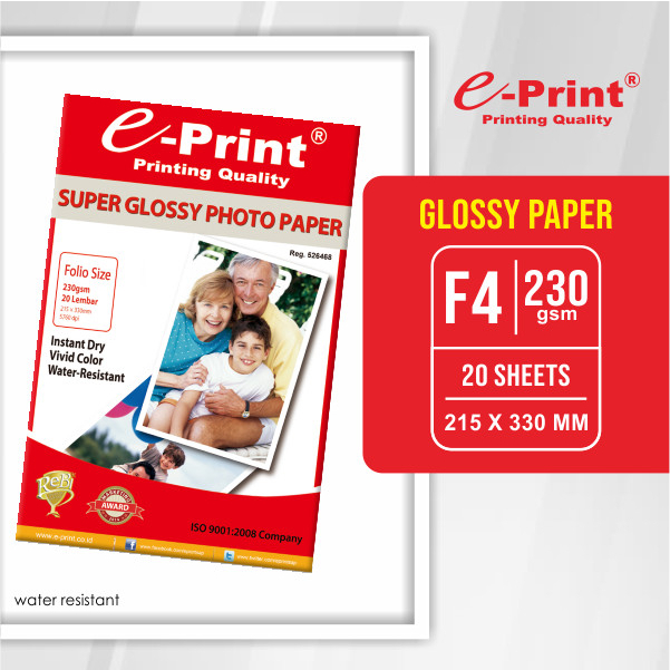 Kertas Foto E-Print Super Glossy F4 / Kertas Foto Glossy F4+