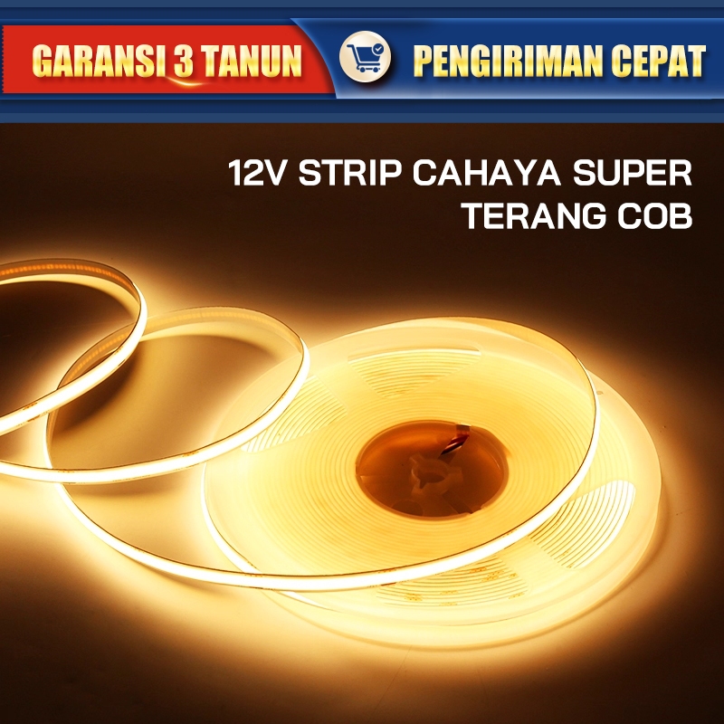 COB LED Strip 12V 5M | Putih Dingin / Putih Hangat / Natural 4000K | Cahaya Halus Tanpa Titik