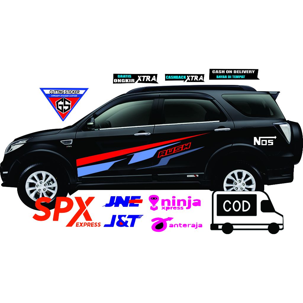 stiker mobil RUSH striping body samping mobil RUSH