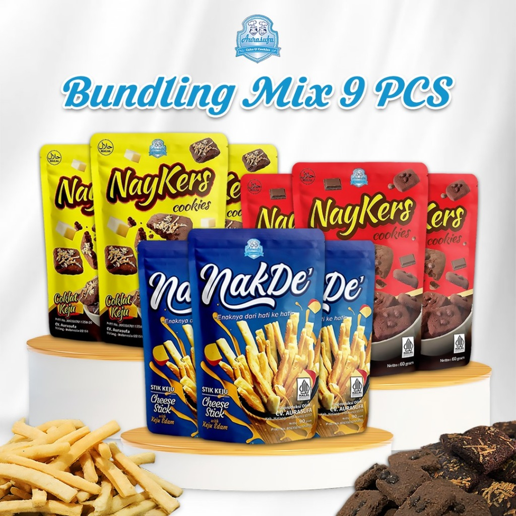 

Paket Bundling Mix 9pcs Cemilan Sehat Nakde Stik Keju Chesee Stick, Naykres Kukis Chocolate dan Keju
