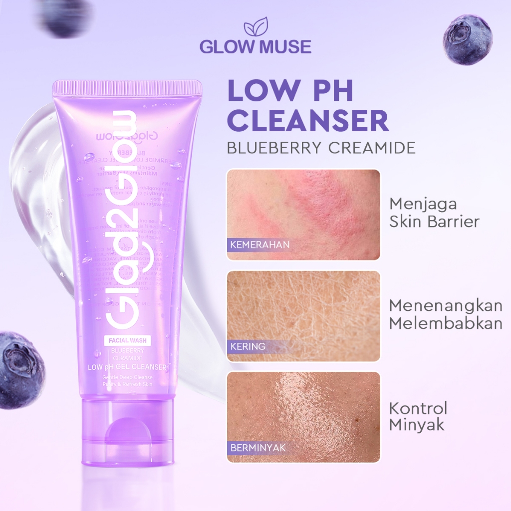 [100% ORI]Glad2Glow Blueberry Ceramide Low pH Gel Cleanser facial wash sabun cuci muka face wash Pem