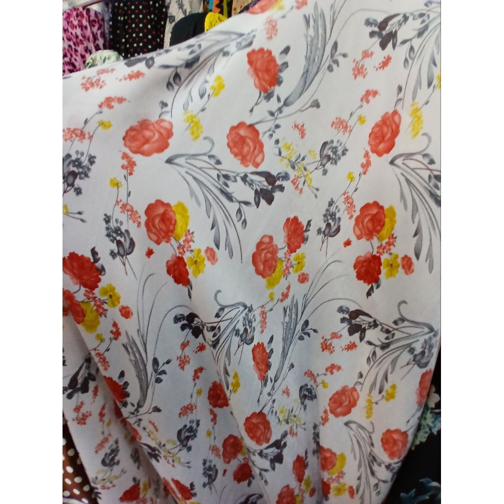 Kain/Bahan satin silk motif polkadot//Bahan maxmara silk motif polkadot//Kain satin motif meteran(Si