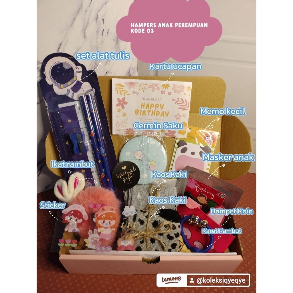 Hampers anak perempuan | Hampers alat tulis | Hampers kaos kaki | kado ulang tahun murah | kado ulan