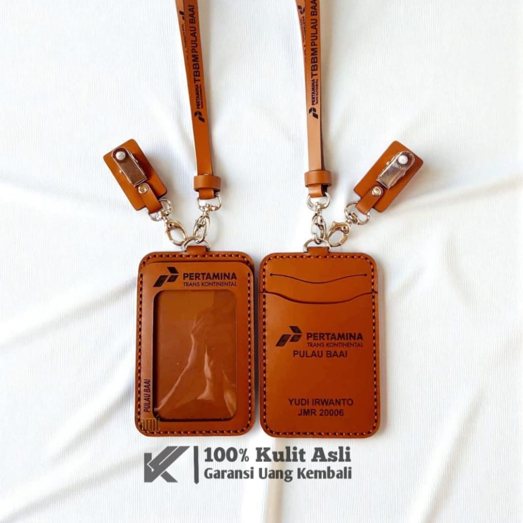 

ID Card Holder Lanyar Kulit Sapi Asli Free Custom Design & Gravir