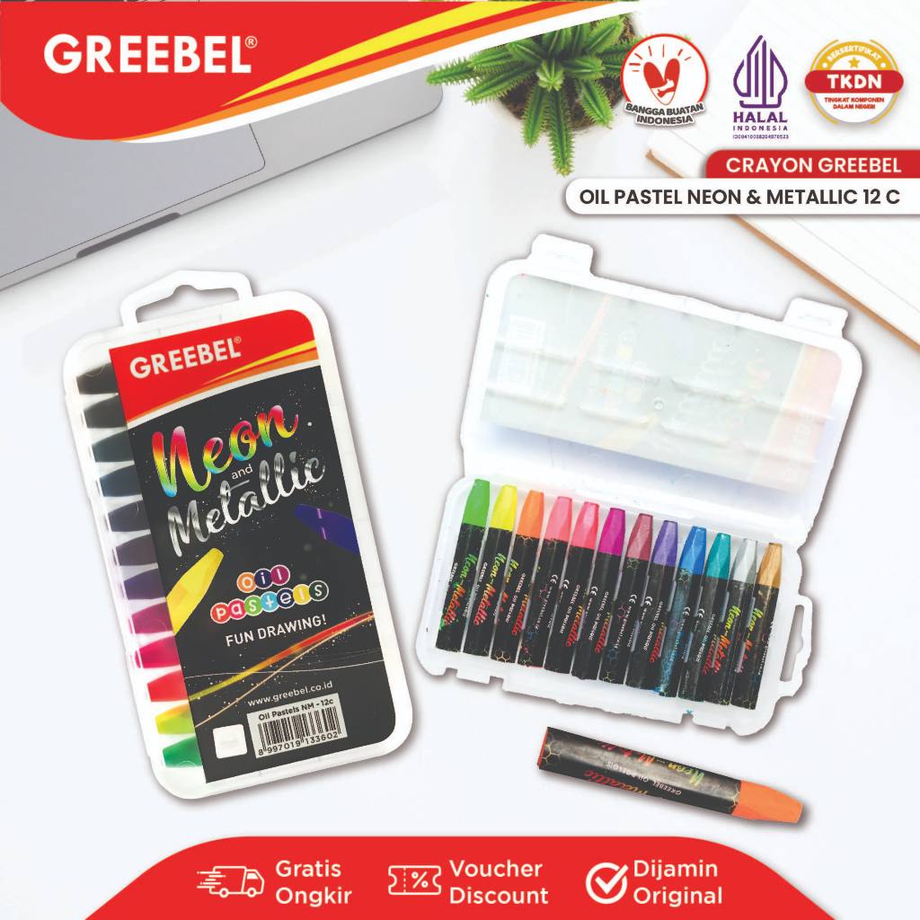 

GREEBEL Crayon Krayon Neon Metalic (12 Warna) untuk Anak non toxic