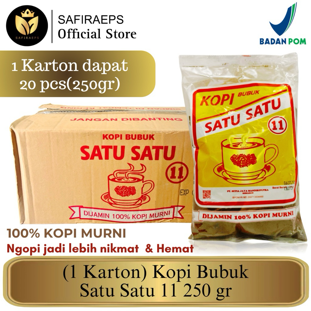 

(1 Karton) Kopi Bubuk Satu Satu 11 250gr BPOM - 100% Kopi Murni Kopi Satu Satu