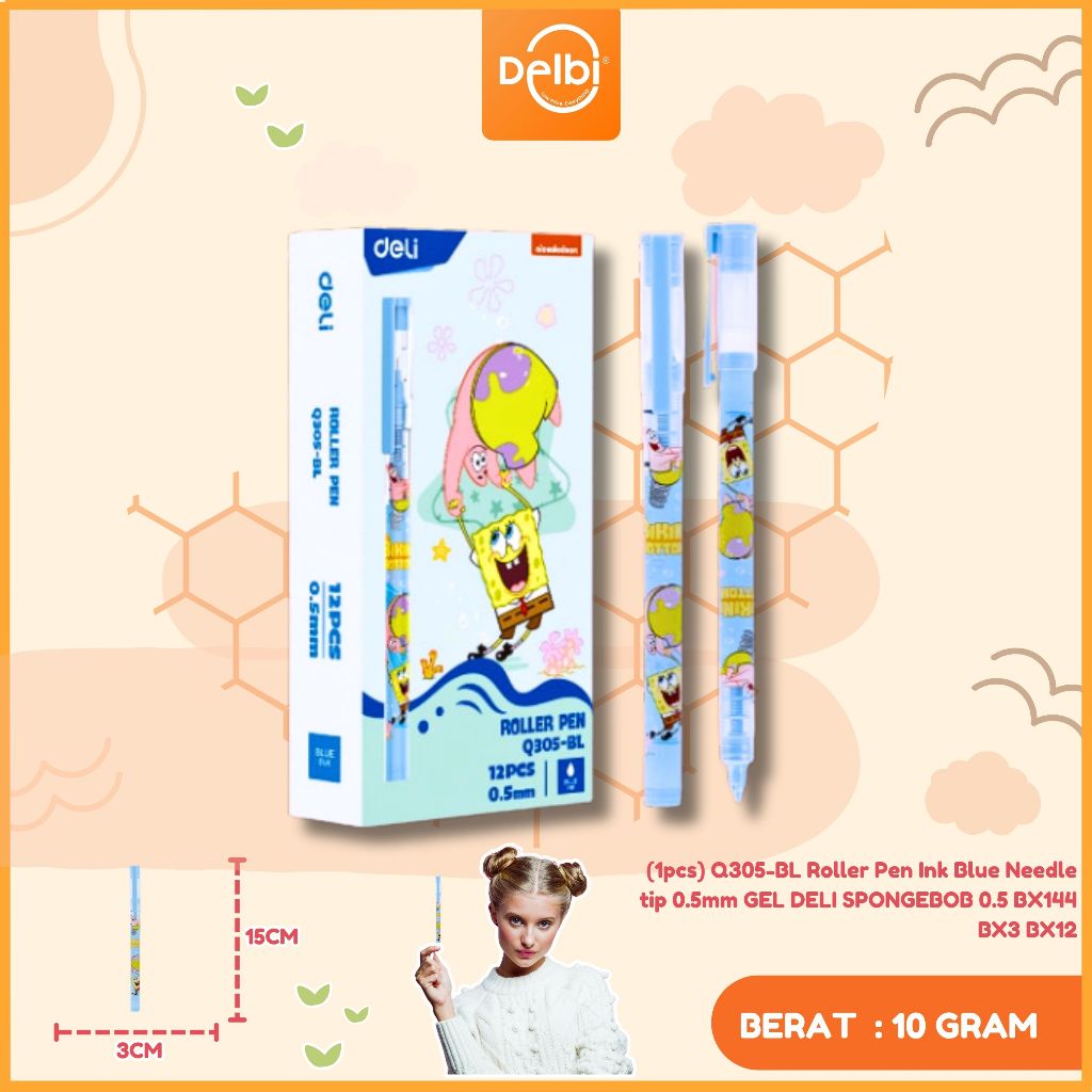 

Gel Pen Deli SpongeBob Roller 0.5mm (Ecer) (1pcs) Q305-BL Roller Pen Ink: Blue Needle tip: 0.5mm
