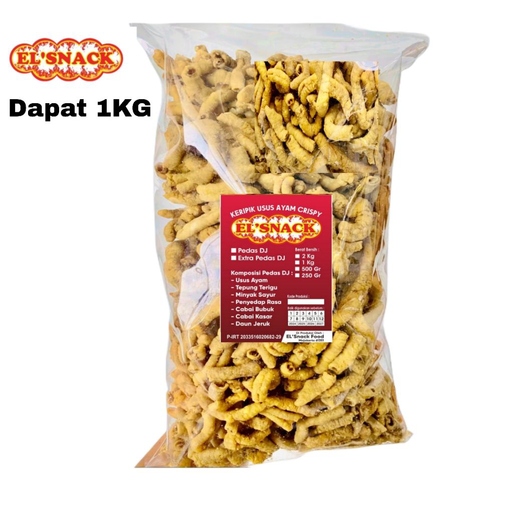 

Keripik Usus Ayam Crispy 1Kg Original El'snack Food Premium Kripik Usus Crispy