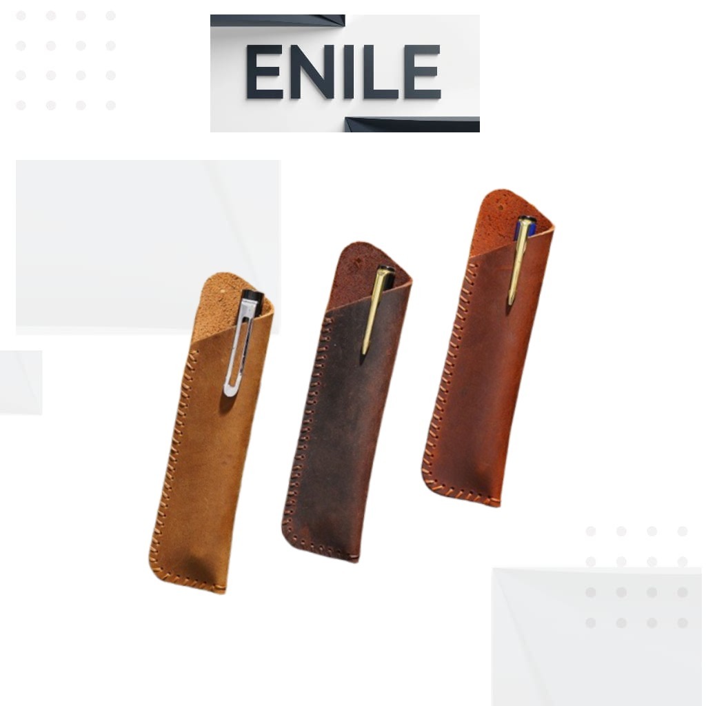 

ENILE Handmade kulit casing pena ganda kulit kuda gila pulpen air mancur pelindung lengan penutup