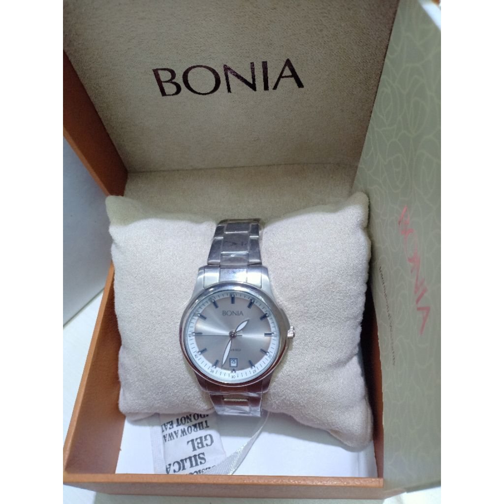JAM TANGAN WANITA BONIA BNB 10096-2352S ORIGINAL BERGARANSI 1 TAHUN RANTAI SILVER STAINLESS STEEL WA