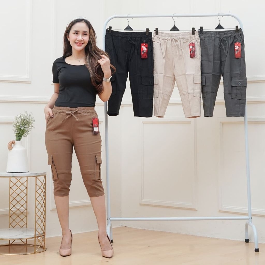 CELANA PENDEK WANITA 7/8 BAHAN ELIZABETH OTOMEN (SOFT JEANS)