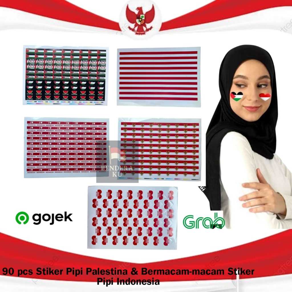 

90 Pcs Stiker Pipi Palestina dengan 5 Variasi Model Yang Berbeda dan 90 Pcs Stiker Indonesia