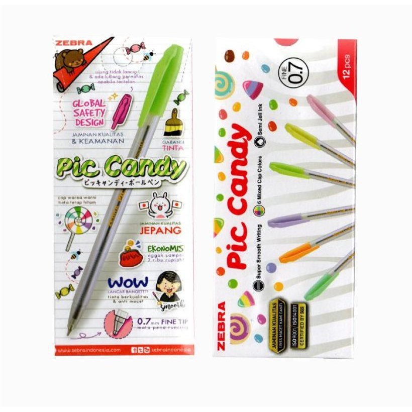 

ZEBRA PICCANDY 0.7 HITAM BODY WARNA PASTEL (1 KOTAK 12 PCS)