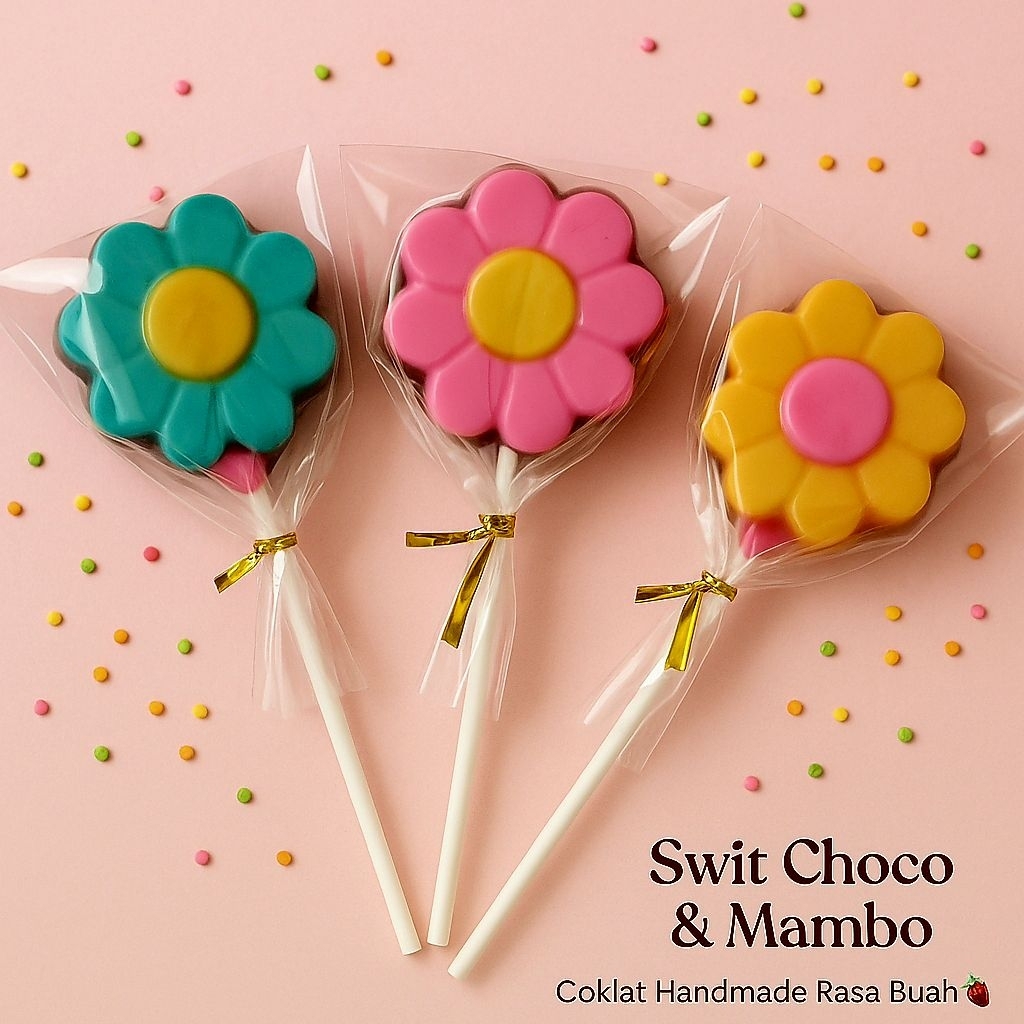 

5 Pcs Cokelat Coklat Karakter Bunga Rasa Buah Lolipop Permen