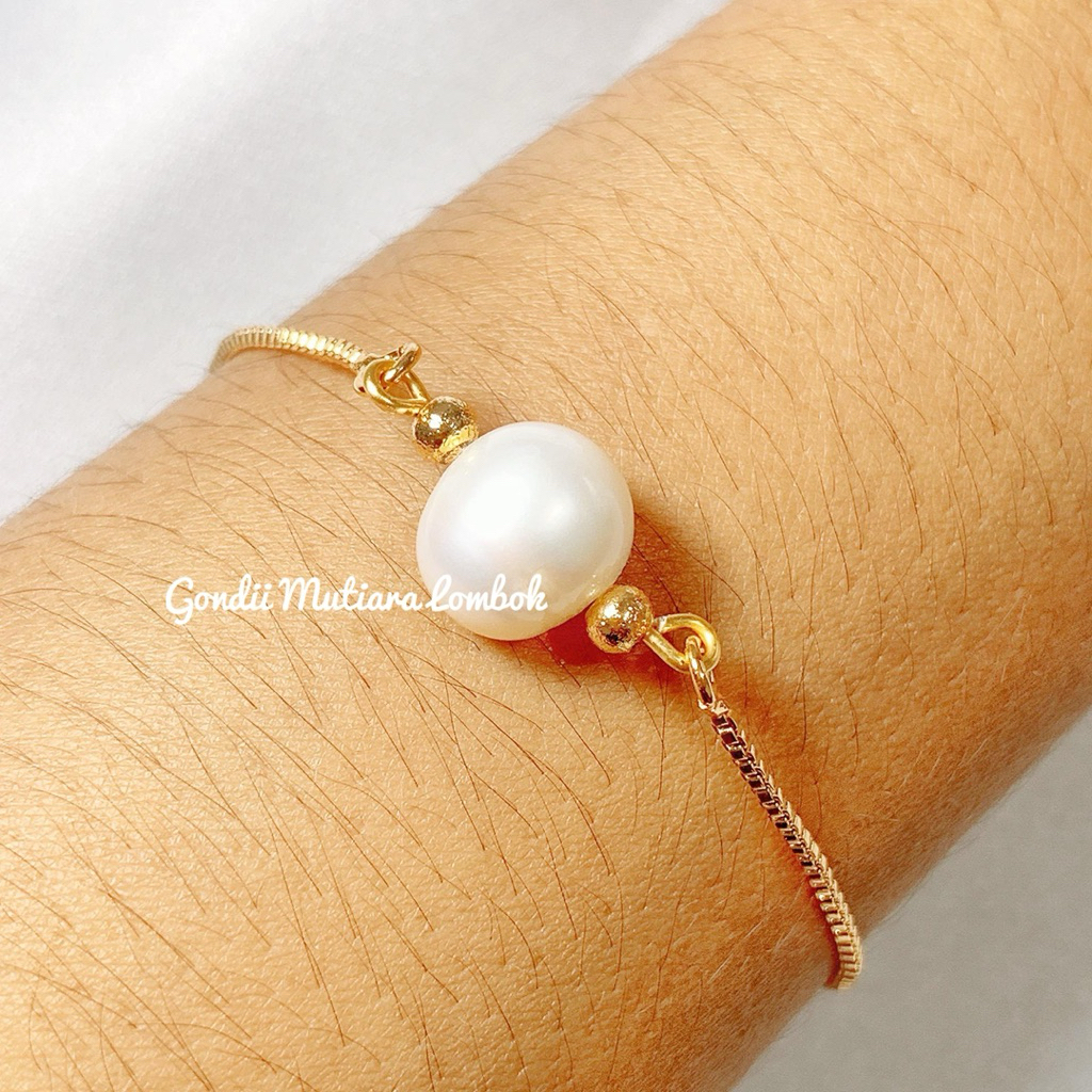 Gelang Serut Anti Karat Terbaru - Gelang Serut Lapis Emas Mutiara Asli - Gelang Korea Terbaru