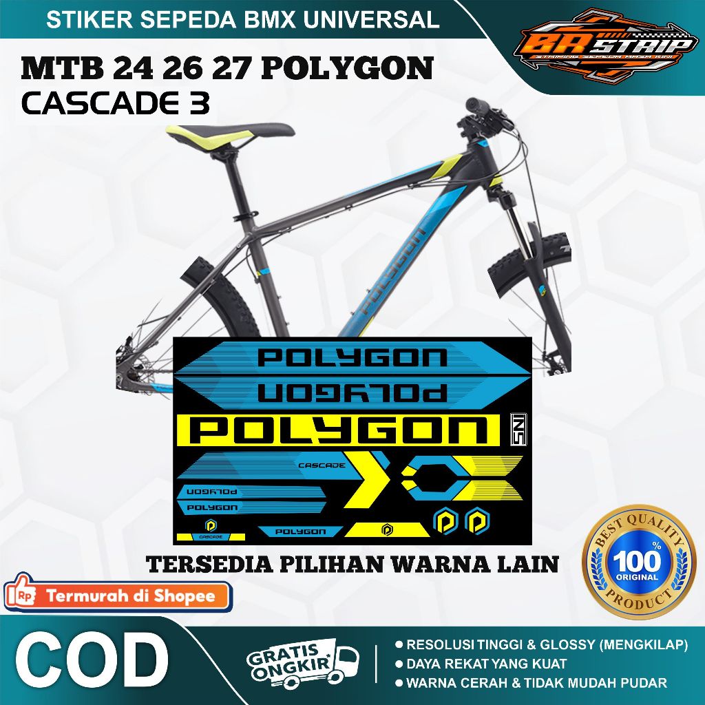 (cod) NEW stiker striping sepeda Gunung / MTB polygon cascade 3 decal glossy lentur anti air