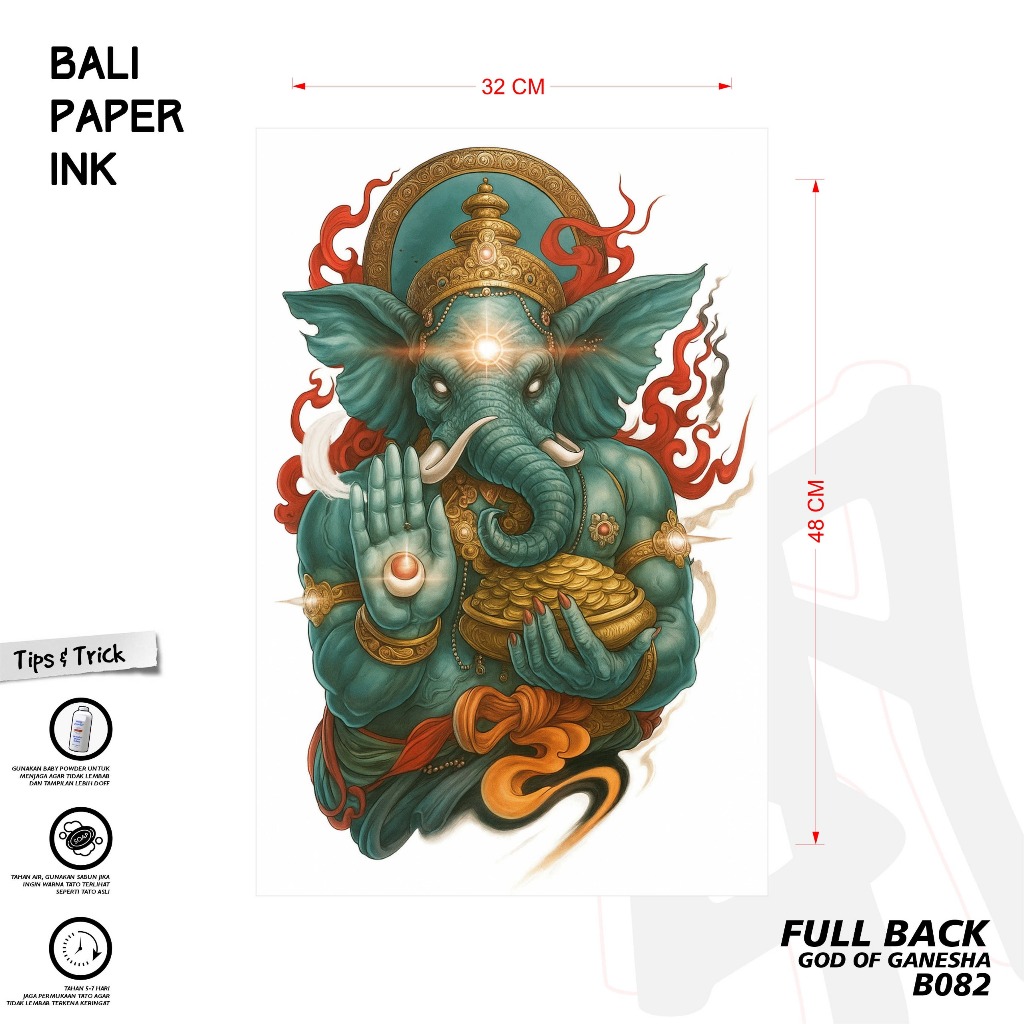 Bali Paper Ink B082 GOD OF GANESHA Tatto Temporary Basic Tato Temporer Full Punggung - Tato Punggung