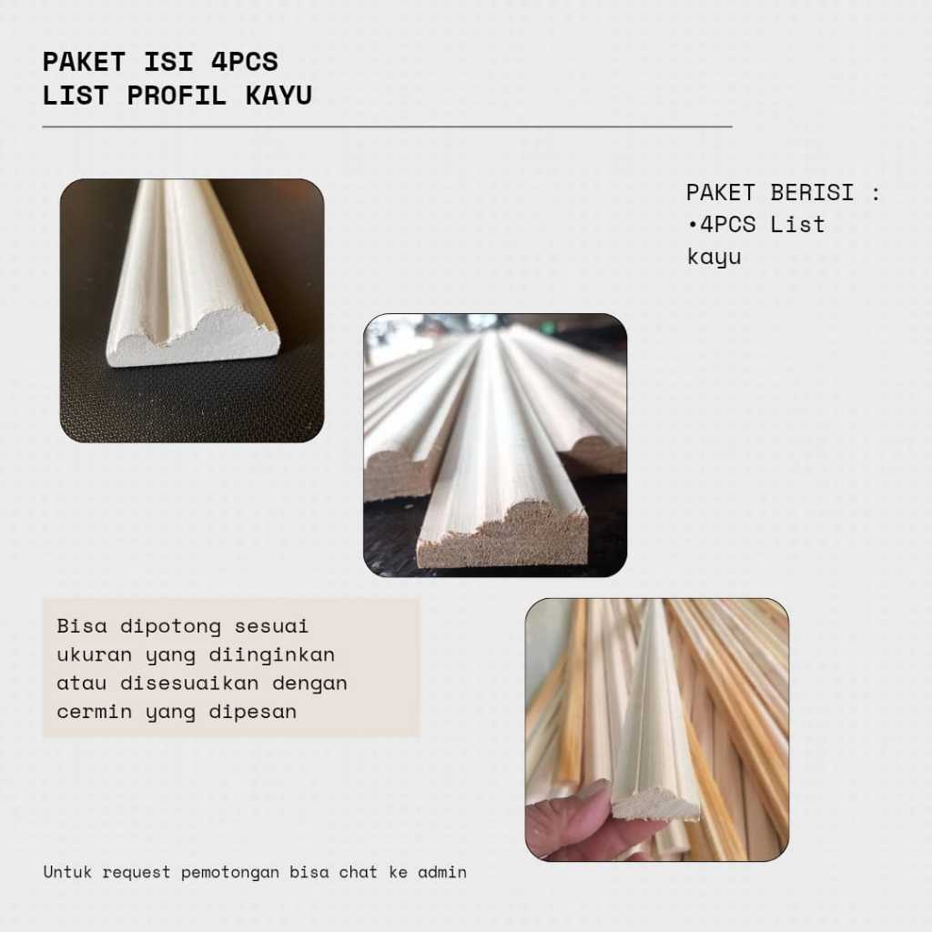 PAKET 4 PCS LIST PROPIL KAYU 2 METER LIST KAYU LIST DINDING LIST MOULDING