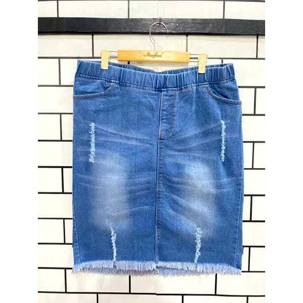 ROK MINI JEANS WANITA JUMBO ROK PENDEK JEANS RUMBAI MELAR PINGGANG KARET STRETCH / ROK JEANS PENDEK 