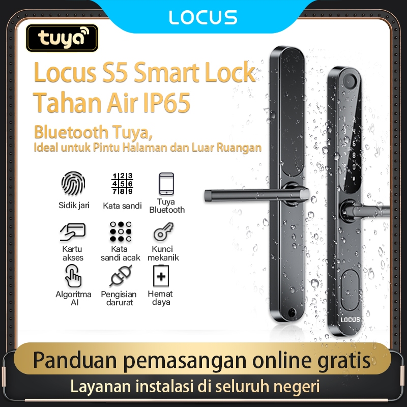 Locus S5 IP65 Waterproof Smart Door Lock, Kunci Pintu Geser, Kunci Pintu Digital Sidik Jari, Bluetoo
