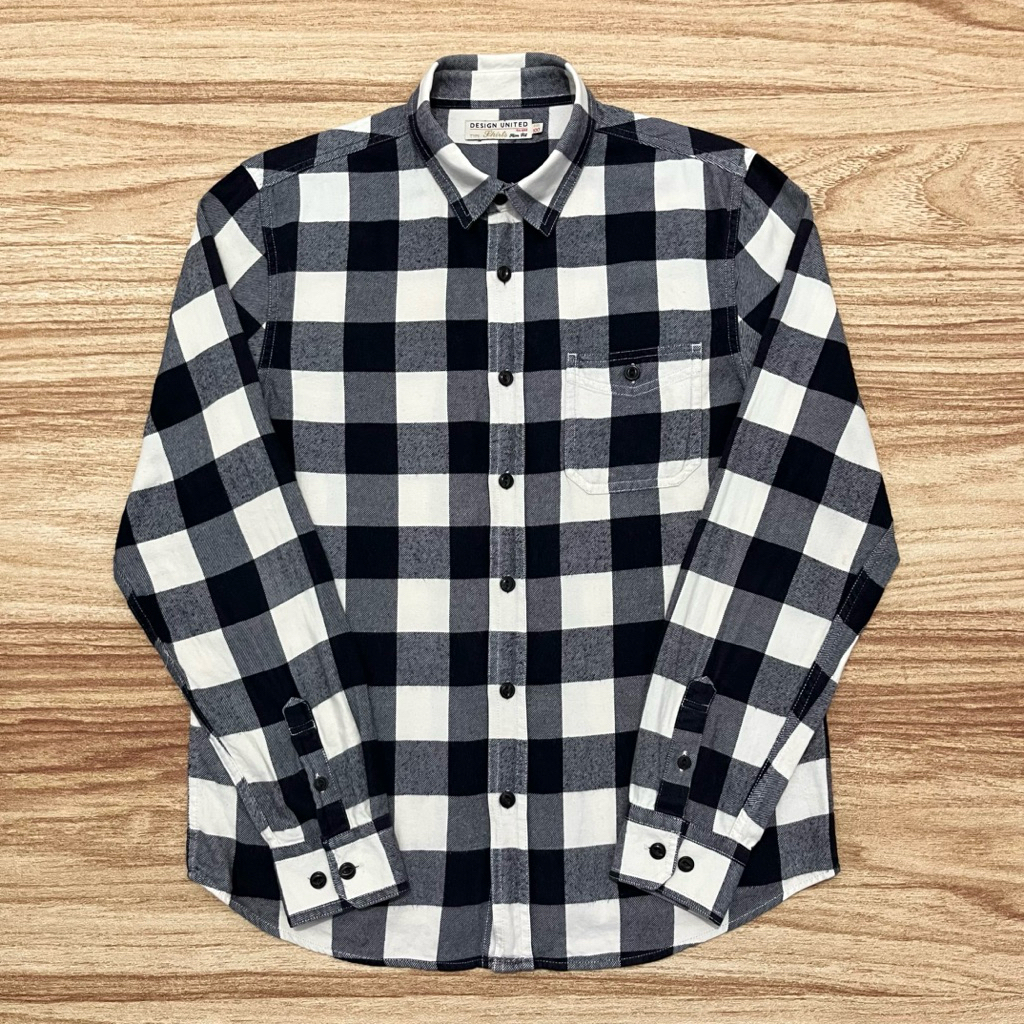 Kemeja Flannel DESIGN UNITED Black White Grey (L)
