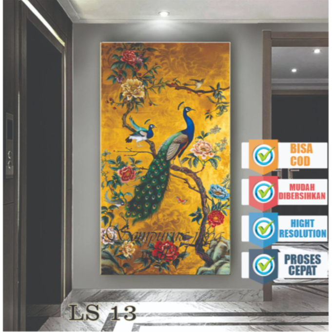 Wallpaper Stiker Dinding 3D Motif Merak Best Seller, Stiker Dekorasi Dinding Burung Merak, Hiasan Di