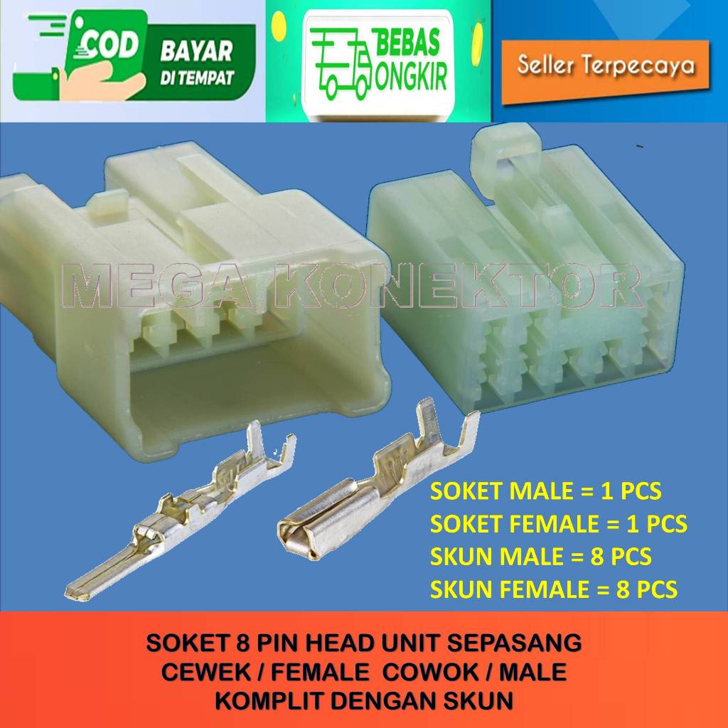 SOKET KABEL 8 PIN SOKET HU 8 PIN SOKET MOBIL 8 PIN SOKET TAPE MOBIL 8 PIN MALE FEMALE / Socket 8 Pin