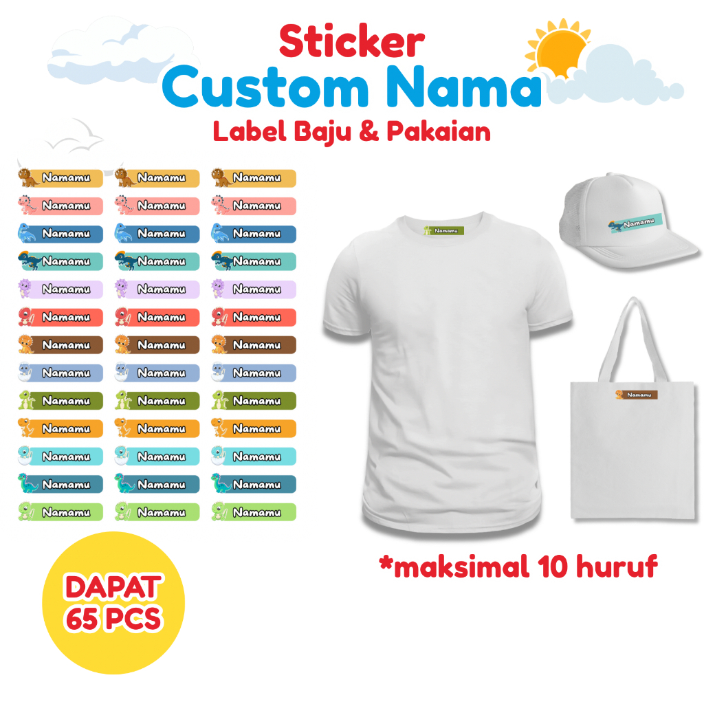 

Stiker Kain Custom 65 PCS Stiker Label Nama Kain Baju Anak Sablon Setrika sticker aesthetic custom