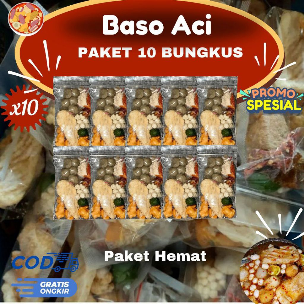 

Baso Aci, Basi,Baci, Bakso Aci 10 Bungkus/Pcs, Termurah, Baci khas bandung, Paket Termurah