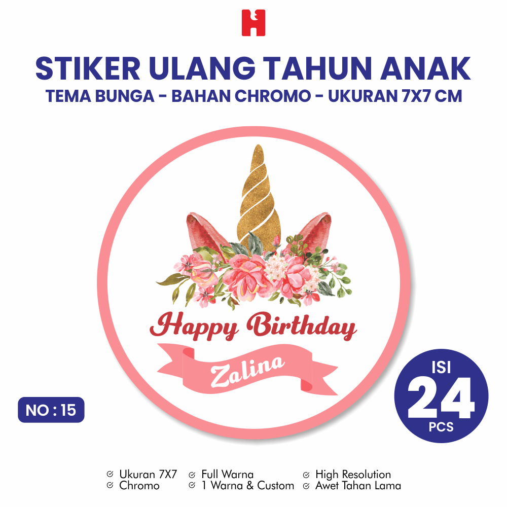 

Stiker Ulang Tahun Anak Tema Bunga Ukuran 7x7 CM Bulat - Isi 24 Pcs