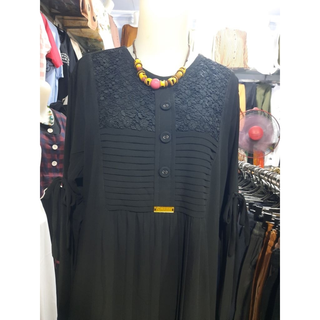 GAMIS HITAM WANITA MUSLIM TERBARU CERUTY BABY DOLL MIX BROKAT PREMIUM