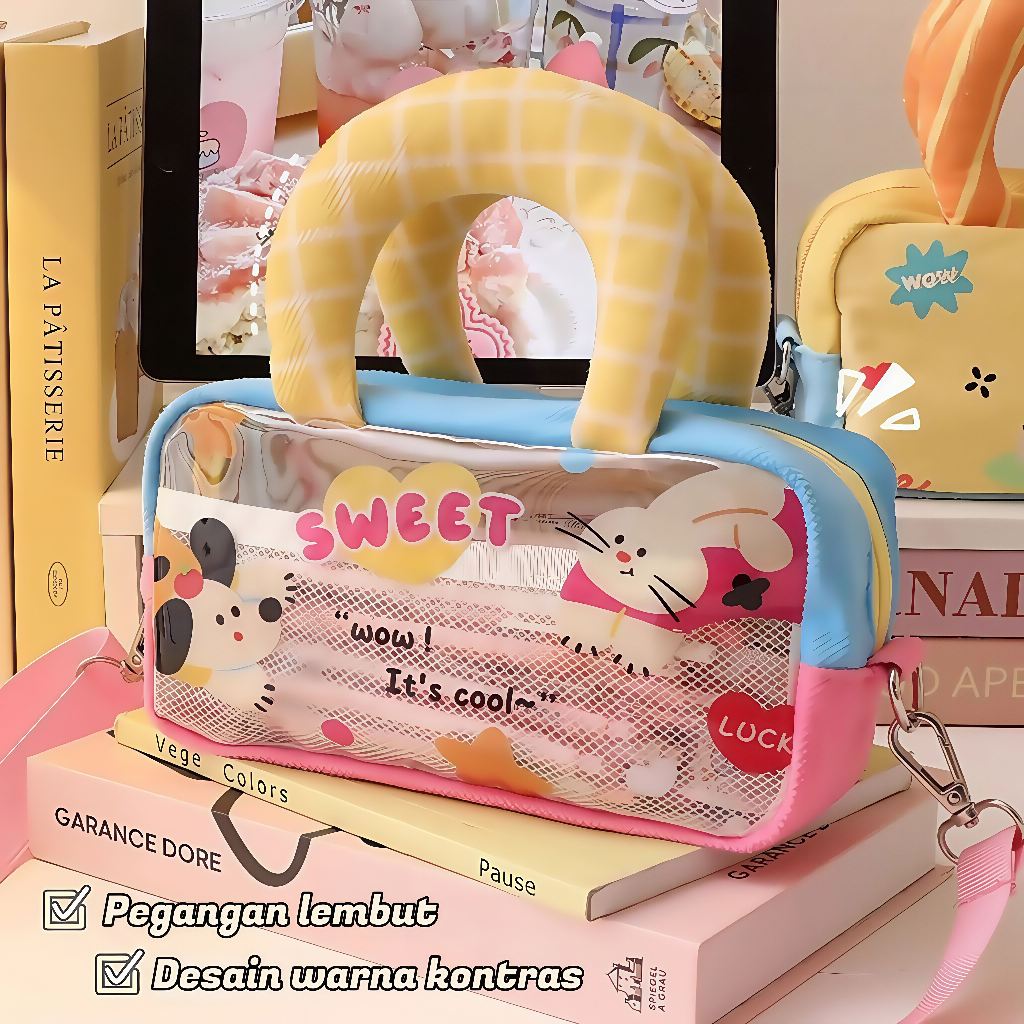 

Kotak Pensil Transparan Bergagang Besar/Tas Pensil Kartun Yang Lucu/Pencil Case Kapasitas Besar Anak/Tas Alat Tulis Satu Bahu/Tas Ransel Kecil Untuk Pelajar/