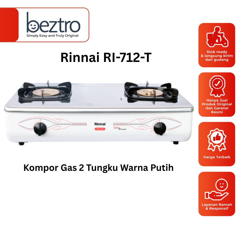 Rinnai Kompor Gas 2 Tungku - RI712T Kompor Turbo RI-712T Warna Putih