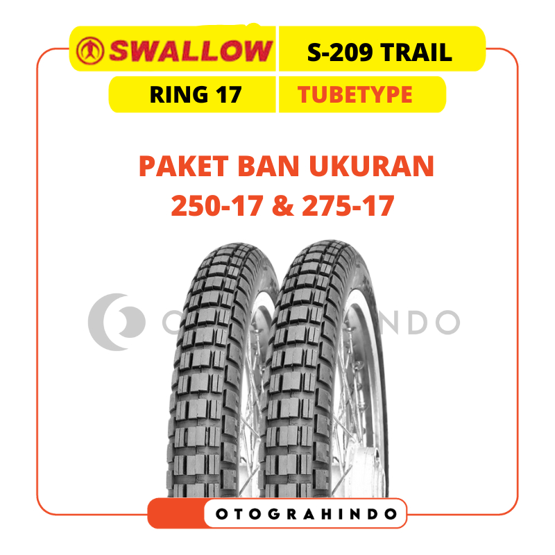 PAKET BAN LUAR SEPEDA MOTOR SEMI TRAIL S-209 UKURAN 250-17 & 275-17 RING 17 TUBETYPE BAN MOTOR SEMI 